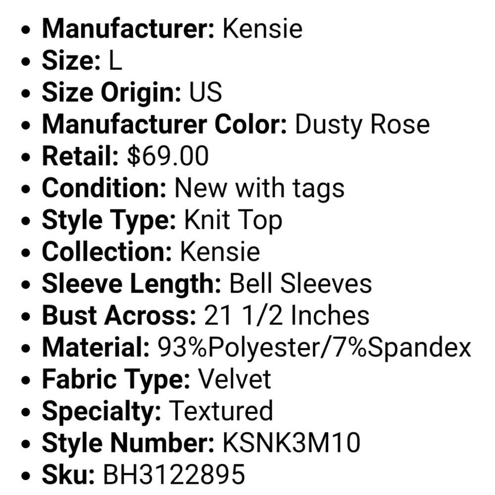NWT Kensie Velvet dusty rose top lace bell sleeves - Picture 3 of 3